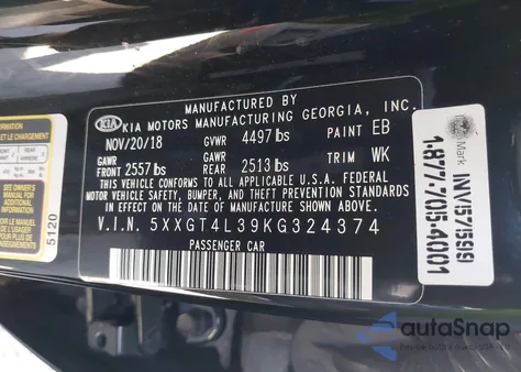 2019 Kia Optima Lx z USA, uszkodzony, nr VIN 5XXGT4L39KG324374